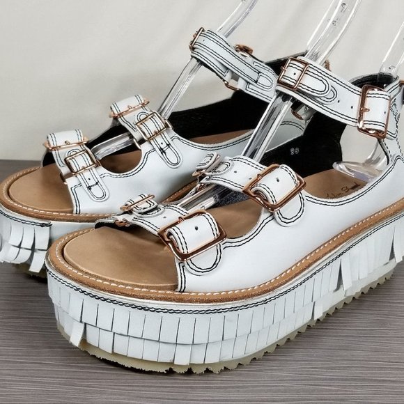 Julien David Fringe Platform Sandal, White Leather, Womens Size 6 & 7 - Picture 3 of 10